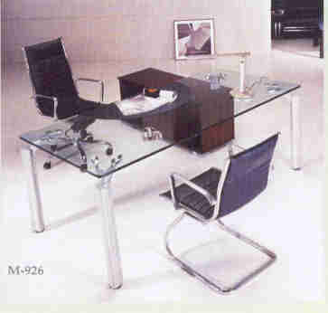 lotus glass top executive table desk with veneer return