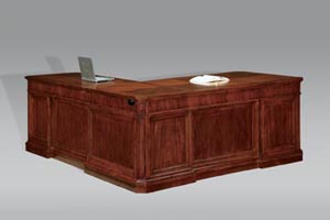 Executive full pedestal "L" desk with return, front view