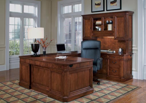 Executive "U" desk with overhead storage hutch. 