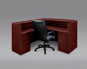 Reception "L" desk with full pedestals shown in Mahogany