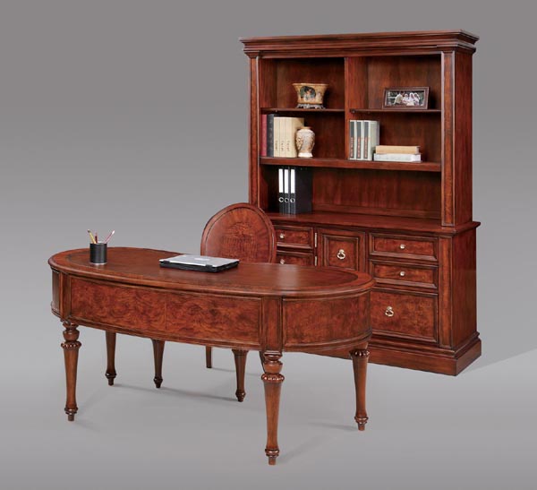 madison traditional style kidney shaped table desk , credenza and hutch with matching chair