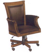 high back brown leather and wood executive desk chair
