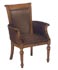 wood and brown leather guest chair