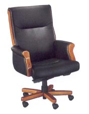 executive desk chair with exposed wood in black leather