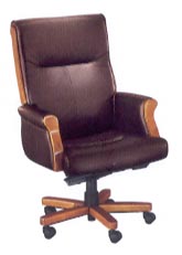 executive desk chair with exposed wood in burgundy leather