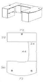 left lateral file U workstation with 44" bridge