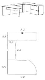 right conference desk U workstation with lateral file with 44" bridge