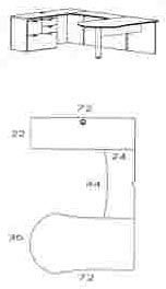 left keyhole desk U workstation with multi file and 44" bridge