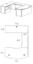 left multi-file U workstation with 44" bridge