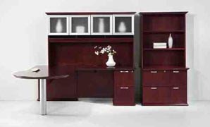 P-top U workstation with highback organizer, 2dr. lateral file with bookcase hutch