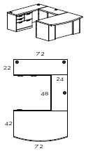 left bow front U workstation with multi file