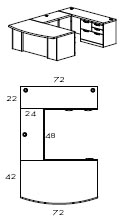 right bow front U workstation with multi file