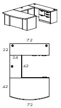 right bow front U workstation with multi file and 42" bridge