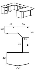 left bow front corner U workstation with 42" return