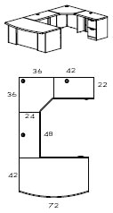 right corner bow front U workstation with 42" return