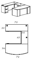 left bow front U workstation with 42" bridge