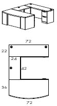 right bow front U workstation with 42" bridge