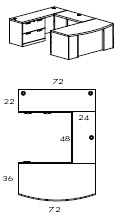 left bow front U workstation with lateral file