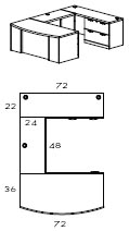 right bow front U workstation with lateral file