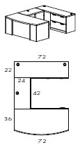 right bow front U workstation with lateral file and 42" bridge