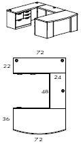 left bow front U workstation with multi file