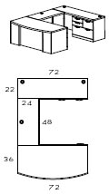 right bow front U workstation with multi file