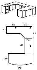 left bow front corner U workstation with 42" return