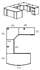 right bow front corner U workstation with 42" bridge