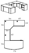 right bow front corner  U workstation with 42" bridge and return