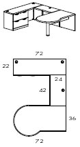 left P-top lateral file U workstation with a 42" bridge