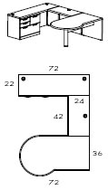 left P-top multi file U workstation with a 42" bridge