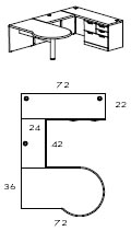 right P-top multi file U workstation with a 42" bridge