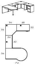 right P-top corner U workstation with a 42" bridge