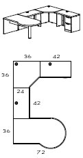 right P-top corner U workstation with 42" bridge and return