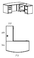 right 72 x 36 bow front L desk