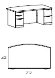 72 x 42 double ped bow top desk