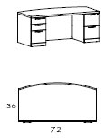 72 x 36 bow top double ped desk