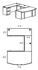 left bow front U workstation with 42" bridge