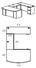 right bow front U workstation with 42" bridge