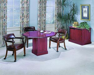 Traditional octagon conference table with banker chairsand cabinet