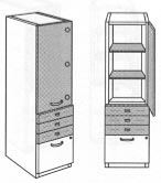 right hinged glass door storage cabinet with 3 project drawer/file drawer