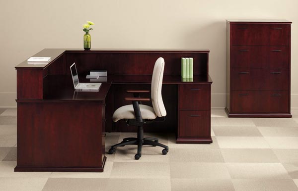Phoenix recepton "L" desk with matching four drawer lateral file.