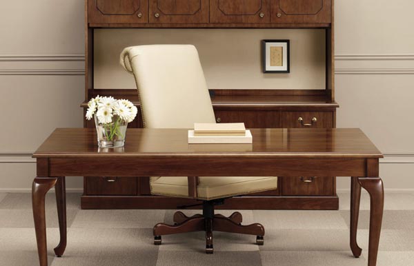 Richland will give you the professional look with this traditional table desk with storage credenza with storage hutch and tack board