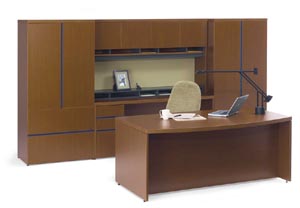 Bow front executive desk with wall unit