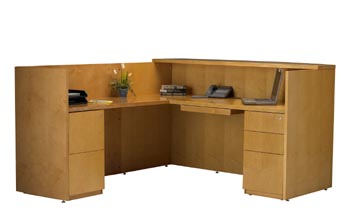 maple reception desk pedestal view