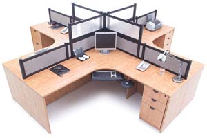 Quad computer corner workstation divided with Boarders panel system. 