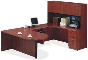 Bullet "U" desk and hutch with wood doors.