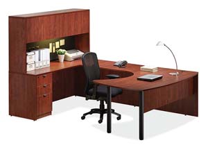 Arc table "U" desk and hutch with doors.