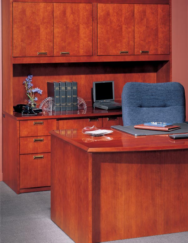 altamont bow front desk and credenza pedestal close up view