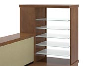 Pigeon hole organizer with white glass shelves